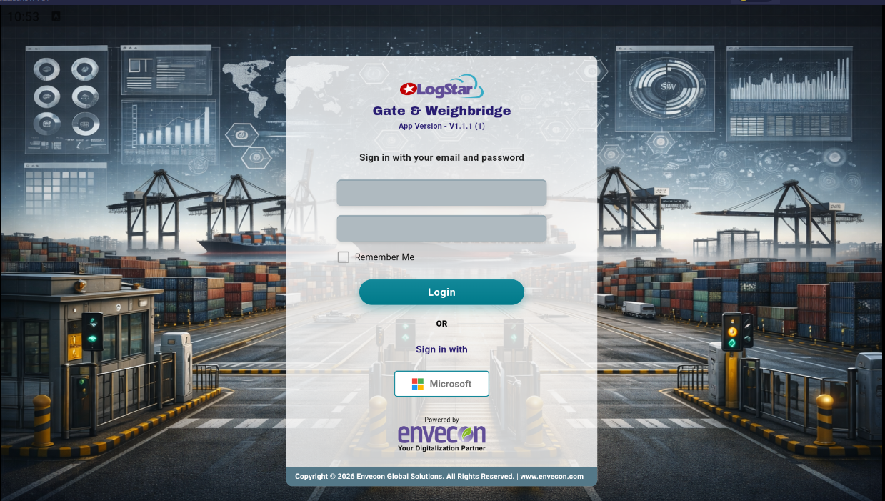 Gate and Weighbridge login page